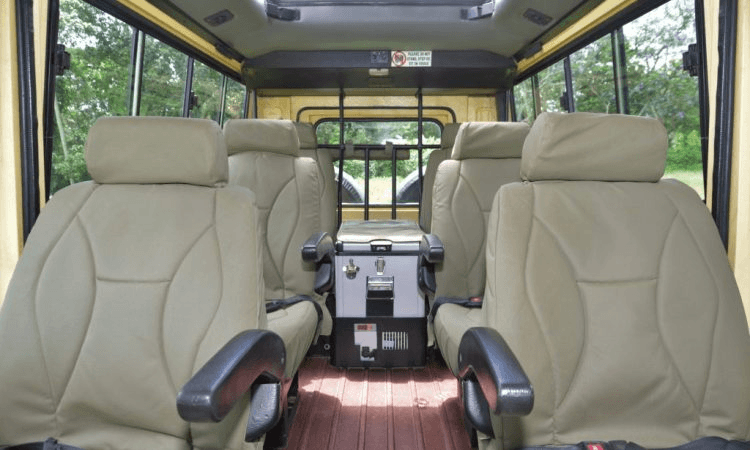Inside view of safari Land Cruiser cabin layout